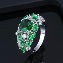 1 pieza Anillo de moda elegante con diseño geométrico redondo de piedra e incrustaciones de circonita cúbica para mujeres - Multicolor - Ver 6