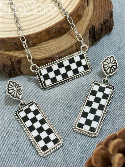 Hoa tai mặt dây chuyền in họa tiết nhiều màu phong cách phương Tây Bohemian cổ điển dành cho nữ + Dây chuyền, có thể mua riêng làm hoa tai hoặc dây chuyền, thích hợp để đeo hàng ngày hoặc đi nghỉ, sẽ nhận được nhiều lời khen từ bạn bè khi đeo