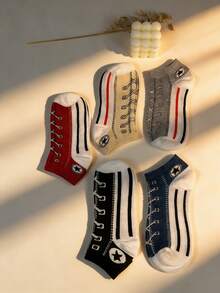 1/5 pares de calcetines de tobillo de poliéster para hombres, cordones multicolor con estampado de rayas, estilo casual deportivo universitario, ligeros y cómodos, versátiles, adecuados para uso diario, regalos de vacaciones, ideales para amigos, parejas, cumpleaños, Acción de Gracias, reuniones familiares, fiestas, los mejores calcetines de moda para parejas - Multicolor - Ver 8