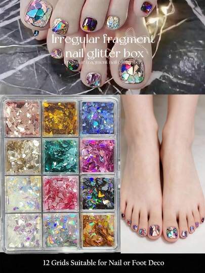 12 Grids Mermaid Iridescent Chunky Nail Art Glitter Flakes Sequins Aurora Holographic Mermaid Glitter Flakes Chameleon Holographic Glitter Mermaid Nail Art Sequins 3D Flakes Laser Gradient Nail Glitter Design Shiny Glitters Powder Accessories Mylar Slices Asymmetric Sequins For Face Eyes Body Hair Nail Decoration Women Manicure DIY