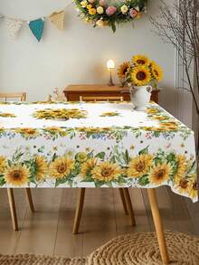 1 pieza Mantel con diseño de girasol, mantel redondo o rectangular de poliéster con estampado floral y de abeja amarillo girasol de primavera/verano, 2 opciones de tamaño, mantel duradero de estilo rústico para decoración de mesa de cocina y comedor en el hogar, adecuado para fiestas de primavera/verano, picnics, cenas, cumpleaños, decoración de bodas - Multicolor - View 6