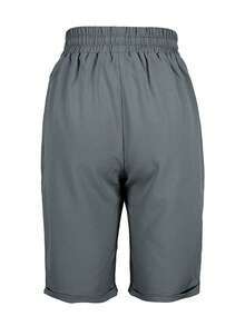 Women's Solid Color Drawstring Waist Pocket Casual Bermuda Shorts Summer - Dark Grey - View 4