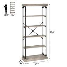 Estantería Industrial de Madera de 6 Niveles, Estilo Rústico, para Sala, Cocina, Oficina y Recámara - Gris - Ver 2