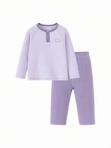 mini bala Baby Girl Lounge Wear Set, Modal Fabric, Ultra Soft & Breathable, Skin-Friendly Pajama Set For Spring & Fall - Pink Purple - View 1