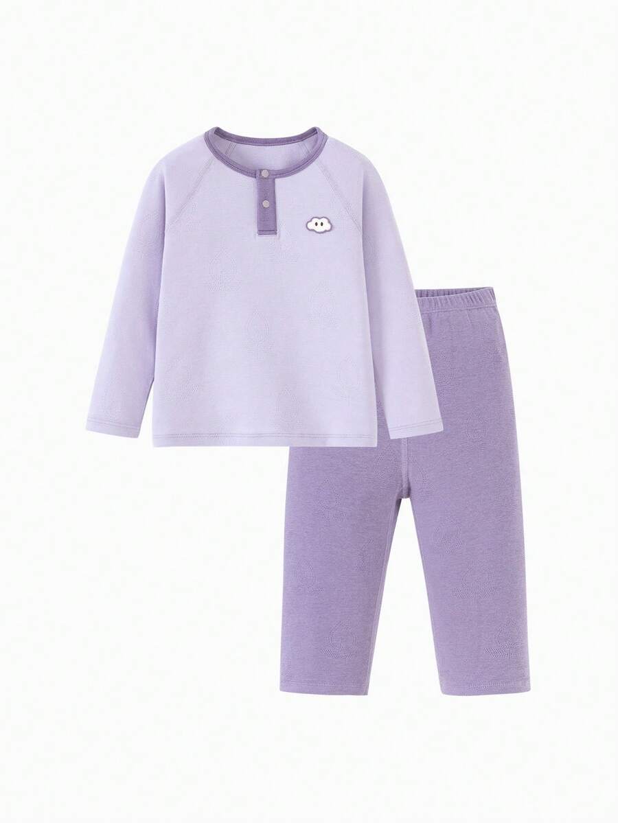 mini bala Baby Girl Lounge Wear Set, Modal Fabric, Ultra Soft & Breathable, Skin-Friendly Pajama Set For Spring & Fall - Pink Purple - View 1