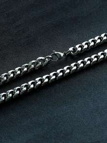 1pc Stainless Steel 6-Sided Polished Chain Necklace Men's Domineering Hip-Hop Personalized Thick Chain Necklace For Men Boys Gift 393A - 銀色 - 查看 3