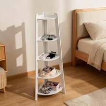 1 pieza Estante de flores triangular, estantería, estante de almacenamiento en escalera, estantería de pie multifuncional para balcón, estudio, sala de estar - Blanco - Ver 1