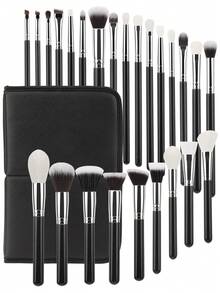 25 Professional Makeup Brushes Set Foundation Powder Concealer Eye Shadow Mixed Blush Highlights Natural Synthetic Hair Brushes, With Storage Bag. - Multicolor - View 12