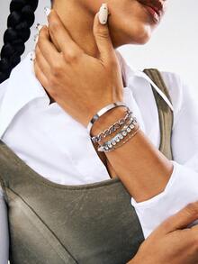 5 件/套波西米亚风格金手镯，串珠链多层手链，女士派对珠宝礼物 - 銀色 - 查看 6