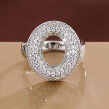 1pc English Letter Design Cubic Zirconia Inlaid Adjustable Open Ring For Women - Multicolor - View 30