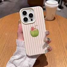 1pc TPU Material Pink Striped Coconut Pattern Phone Case Compatible With IPhone 17 Pro Max/17/16 Pro Max/15/13/12/11, S20 FE/A15/S24/A55, Note 11/Note 12/Note 13 Pro, Full Coverage Anti-Drop Soft Protective Phone Case - White - View 4