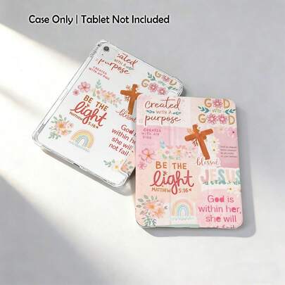 宗教十字架和彩虹图案TPU软平板电脑保护套，带支架，适用于三星、荣耀、苹果等品牌，可折叠，自动唤醒/睡眠功能，内置笔槽，可折叠支架 - 完美日常保护，节日佳礼