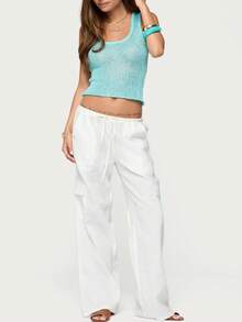 Women Y2K Sequin Knit Tank Top 90S Vintage Square Neck Sheer Knit Crop Top Summer Going Out Camisole Party Clubwear - 藍色 - 查看 5