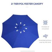 300cm Cantilever Parasol In Wood For Balcony, Garden, Bamboo, Blue - Blue - View 6