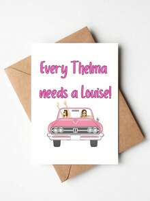1pc Funny Friendship Greeting Card With Envelope- "Every Thelma Needs A Louise" Pink Car Design - High-Quality, Perfect For Best Friends, Siblings, And Confidants - Ideal Gift For Friendship Day, Friendship Gifts - 多色的 - 查看 7