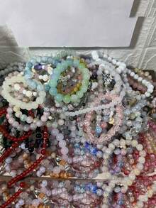 12/24pcs Elastic Glass Bead Bracelets - Stretch Fit Beads With Multi-Color Options (Pink, Blue, Green, Purple, Red, Black, White, Clear, Golden, ) - For Jewelry Making, Bracelets, Keychains - Durable Elastic Cord For DIY Crafts & Gifts - 彩色 - 查看 3