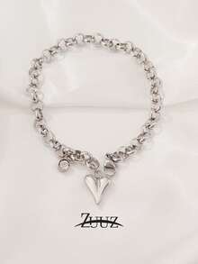 1件波西米亚风不锈钢心形手链，女士爱心吊坠，粗链手链，时尚宣言饰品，闺蜜礼物 - 手鍊.. - 查看 11