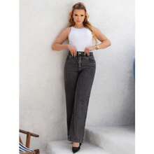 Calça Jeans Wide Leg Grafite Jeans Preta Marmorizada Calça 100% Algodão Pantalona Cintura Alta - GRAFITE - Visão 3