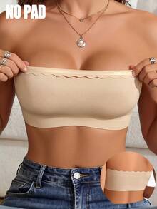 Women's Strapless Bra For Summer, Seamless & Wireless, Backless Design, Elastic Ruffle Trim, Comfortable Unpadded, Suitable For Daily Wear, Weddings, Fitness, Sexy Occasions - Apricot - View 6