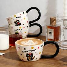 可爱动物图案长耳柄陶瓷马克杯，高品质治愈系咖啡/牛奶杯，大容量办公/家用水杯，独特可爱礼物 - 彩色 - 查看 2