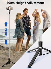 1.7m Bluetooth Remote Control Selfie Stick With Phone Holder, LED Light Design. Portable Tripod Handheld/Tabletop Selfie Stick, 360° Rotation, Anti-Shake, Foldable. - one-size - View 3