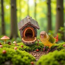 1 Piece Hand-Painted Vintage Resin Bird Feeder, No-Drill Easy-Hang, Trunk/Wall-Mounted, Indoor Outdoor Feeding Station - 鳥巢 - 查看 6