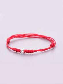 HuooNew 1条简约925纯银编织红绳可调节手链，适合日常佩戴 - 紅色 - 查看 3