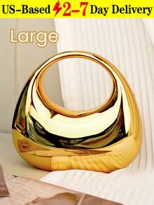 Mirror Acrylic Crescent Moon Box Handbag, Oversized Crescent Bag, Fashion Versatile Chain Shoulder/Crossbody Purse, Phone, Lipstick, Earphone Storage, Valentine's Day Gift, Comfortable And Fashionable, Stylish Handbag, Personalized Gift Choice, 2026 Accessory, Fashionable Style Suitable For All Occasions, Affordable Luxury Feel, Rebellious Party Bag, Perfectly Suitable For Parties, Weddings, Balls, Dinners/Banquets, Elegant Ladies Bag, Party Bags,Perfect For Party Wedding Prom Dinner/Banquet Matching With Holiday Party Dress Evening Dress & Sequin Dress Can Be Used As Valentine's Day, Thanksgiving, Halloween,Christmas Gift - 金色 - 查看 15