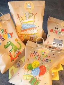 生日快乐或感谢牛皮纸袋，可爱彩虹恐龙生日快乐礼品袋，复古花朵派对礼品袋，糖果饼干用品，购物袋，派对袋，婚礼生日派对礼品袋，手工手提袋，派对礼物，生日装饰，派对礼物装饰 - 彩色 - 查看 7