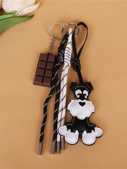 Creative Leather Schnauzer Plush Bag Charm, Cute Pet Shaped Backpack Pendant, High-End Luxury Keychain Accessory, Multifunctional Bag Decoration, Fashion Accessory, Daily Commute Decor, Quality Gift Choice, Adorable Pet Themed Accessory, Metallic Clasp
