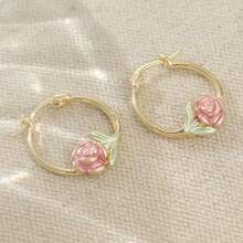 复古优雅玫瑰雕花耳环，时尚珠宝，女士礼物之选，节日和派对的完美配饰 - 金色 - 查看 5