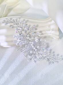 1pc Luxury Faux Crystal & Pearl Hair Comb, Bridal Headband Suitable For Weddings, Parties, Galas, And Daily Wear - Silver - View 5