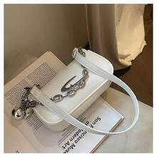 Exquisite Chain Decoration Slanted Shoulder Bag, Cross Small Bag, High Aesthetic Commuting Shoulder Strap, Three-Dimensional Handheld - 白色 - 查看 3