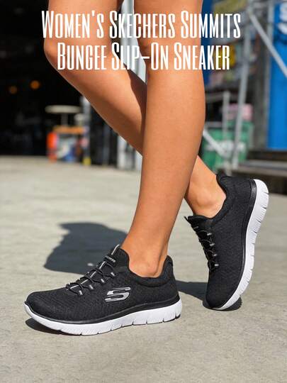 Skechers 女士休闲弹力一脚蹬运动鞋，轻便舒适运动鞋，型号：12980-BKW