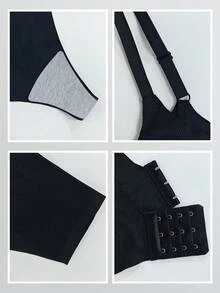 2pcs Set New Wireless Ribbed Supportive Bra & Thong Panty Lingerie Set - Black - View 5