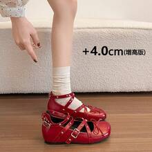 4cm Height Increase Square Toe Rivet Height Increase Mary Jane Shoes Women 2026 Spring New Bowknot Ballet Shoes - Black - View 5