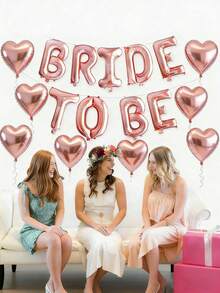 10个“新娘”字母气球，16英寸玫瑰金心形铝箔气球，适用于婚礼派对、单身派对、订婚装饰、婚礼装饰用品 - 玫瑰金 - 查看 5