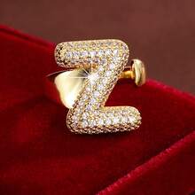 1pc English Letter Design Cubic Zirconia Inlaid Adjustable Open Ring For Women - Multicolor - View 50
