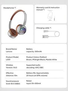 Lenovo LS101 Retro Fashionable Bluetooth Headphones With Colorful Lighting Effects, Surround Sound, ENC Noise Cancellation, Long Battery Life, Suitable For Smartphones And Computers - Brown - View 10