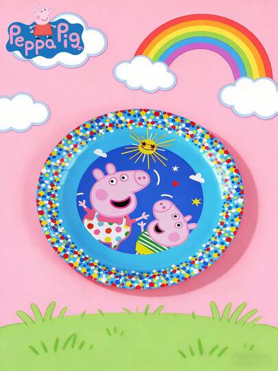 Hasbro 9-Inch Peppa Pig Paper Plates, 8pcs/Pack, Official Licensed, Thick Disposable Plates, Leak-Proof And Scratch-Resistant, Suitable For Cakes, Desserts, Parties, Picnics, Family Gatherings, Birthdays, Valentine's Day And More