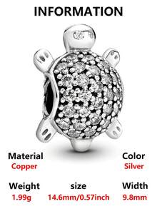 1件时尚银色海龟串珠手链/项链，铜锆石DIY配件，百搭日常佩戴，小礼物 - 銀色 - 查看 5