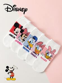 Disney 5双装女士短袜礼品套装，夏季袜子，印有米奇、米妮、唐老鸭、黛丝卡通图案，舒适透气，时尚新颖袜子 - 彩色 - 查看 13