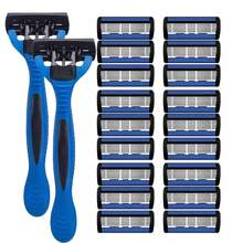 Juego de afeitadora manual para hombres/mujeres, cuchillas de afeitar de 6 capas reemplazables, herramientas de afeitado antideslizantes - Multicolor - Ver 16