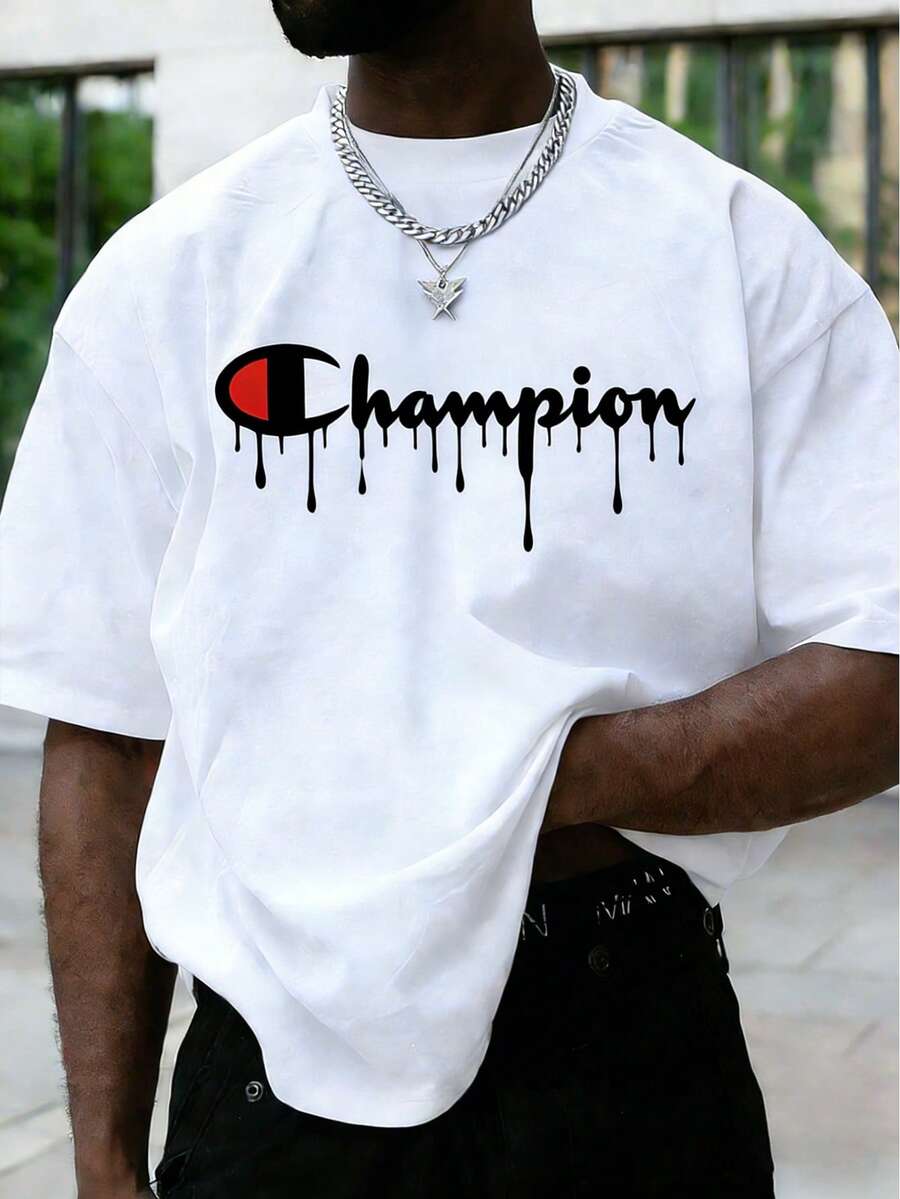 Orcacoatings Men's Black Oversized Classic Graphic T-Shirt,Dripping Logo Print,100 Percent Cotton Casual Streetwear Crew Neck Tee,Fashion Brand-Inspired Fashion Summer Tops,Perfect For Daily Wear, Urban Style & Casual Gatherings,Men's Summer Clothes,Summer Vacation Outfits,Valentines Gifts For Boyfriend - 白色 - 查看 1