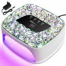 UV LED美甲灯，镶嵌闪亮水钻，专业凝胶指甲油烘干机，配备智能传感器和4种定时设置，沙龙级美甲护理工具，理想的新年/生日礼物，美甲用品 - 白色 - 查看 9