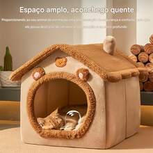 Cozy Indoor Cat Bed, Cat House/Tent With Removable Cushion, Soft And Warm Pet Bed, Fluffy Bear Nest For Cats, Kittens And Small Dogs (Brown) - S - 查看 1