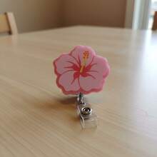 Acrylic Flower Nurse Badge Reel Retractable ID Card Holder Clip Fun Party Accessory - Pink - View 2