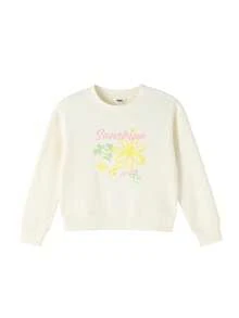 Annil 女童圆领长袖短款卫衣，春季新款，可爱甜美印花，弹性宽松版型 - 梔子白 - 查看 1