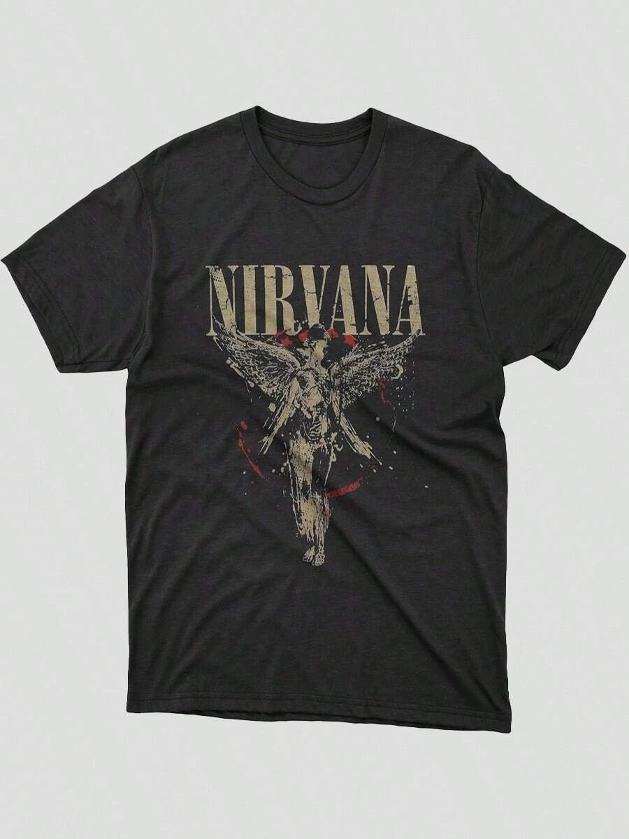 Grayce Nirvanas™ In Utero Angel Splatter T Shirt  By Nirvanas™ Splatter (USAlpha Summer Outfits  Clothes Men Funny  T Shirt Vintage Shirts Graphic Tees Casual Outing Outfits  Printed & Shipped In USA - 黑色 - 查看 1
