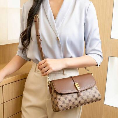 Túi xách nữ da ghép mảnh in họa tiết cổ điển mới năm 2026, thương hiệu cao cấp sang trọng, đa năng, phù hợp cho công sở, dung tích lớn, dùng làm túi đeo vai hoặc túi tote.